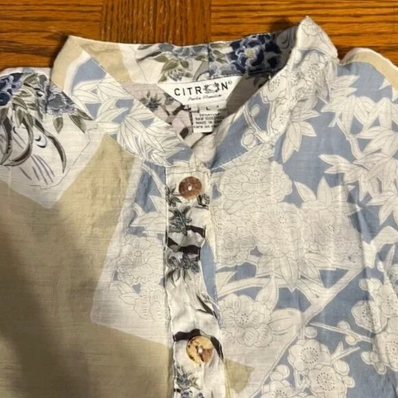 Citron of Santa Monica Asian Print Bamboo Blend Button Down Long Tunic Sz L - Picture 4 of 15